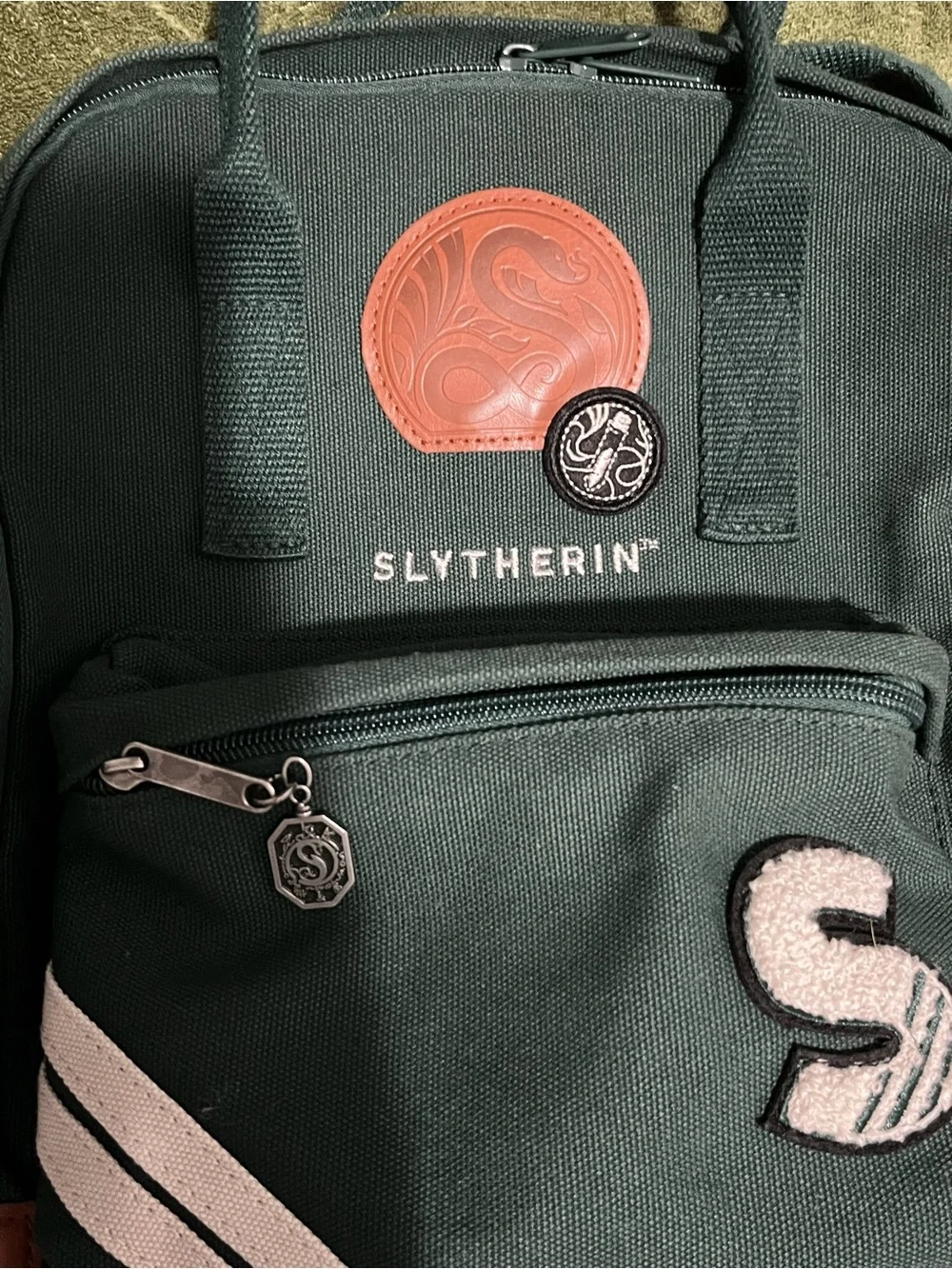 Harry Potter Slytherin Patch Backpack Forest Green Canvas Official Rucksack